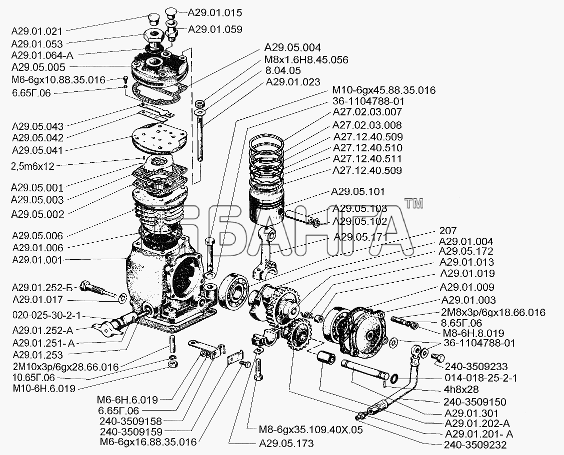 ЗИЛ ЗИЛ-5301 (2006) Схема Пневмокомпрессор и его установка-94 banga.ua